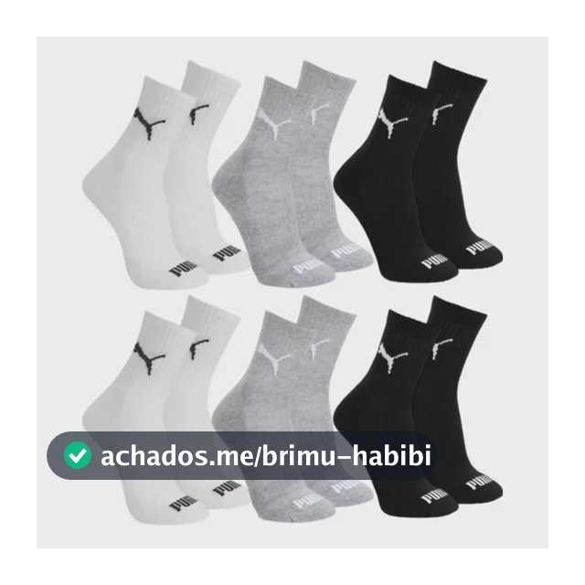 Kit 6x Pares Meia Esportiva Unisex Cano Médio Puma 4530/4795