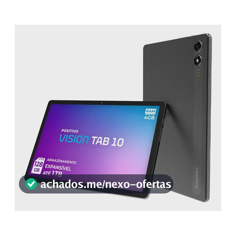 Tablet Positivo Vision Tab 10 4GB Ram 128GB Armazenamento, Octa-Core 13MP + Selfie 5MP Bateria 6000mAh, Tela 10.1 HD, Wi-Fi AC E 4G Full Lamination - Preto