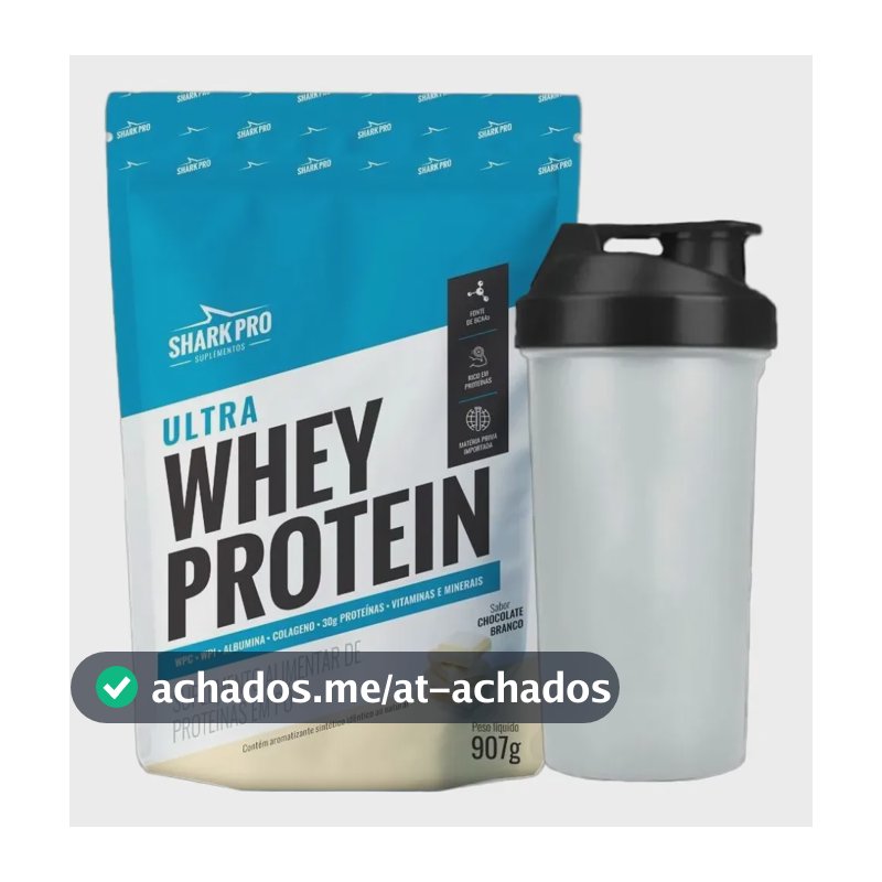 Whey Isolado Concentrado Choco Branco 907g Coqueteleira Shark Chocolate Branco