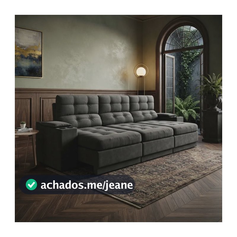 Sofá 4 Lugares Retrátil Reclinável Velosuede Neon Next Sofás Chumbo