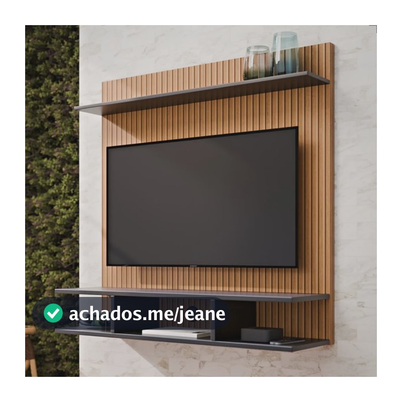 Rack Suspenso Decorativo Para Tv 32 Polegadas Com Prateleira Ripado Preto