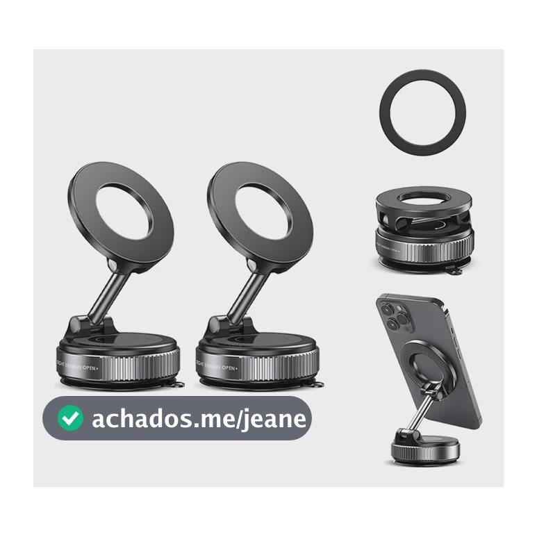 Kit 2 Suporte Magnético Celular Ventosa 360° Dobrável Preto