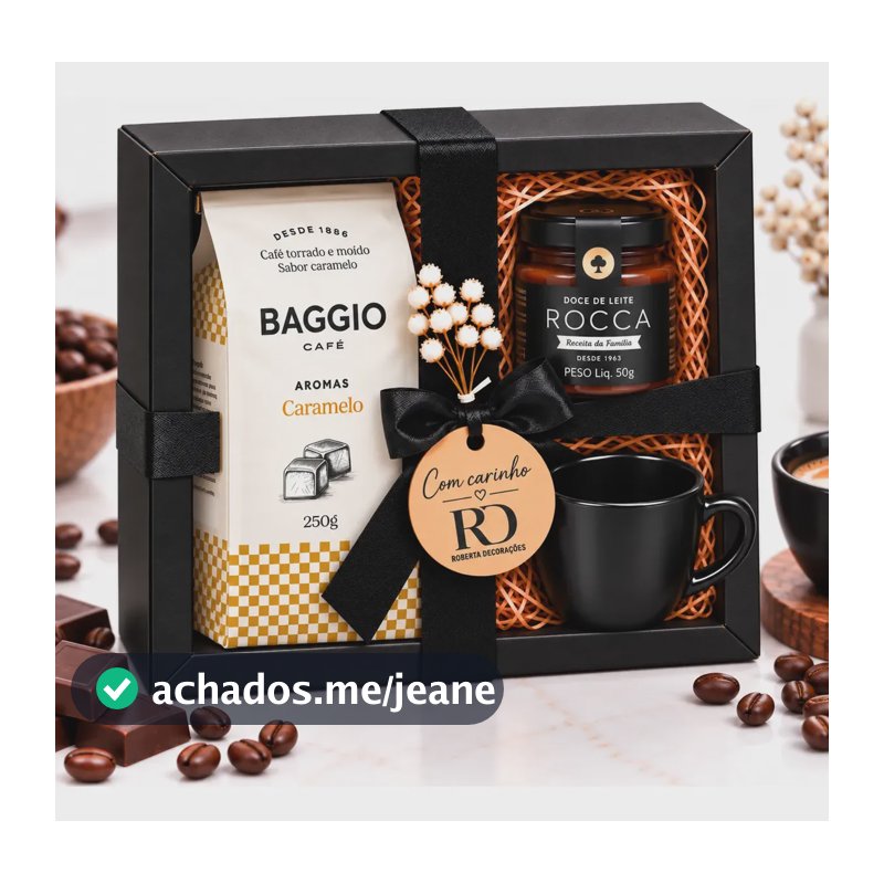 Cesta Presente Café Gourmet + Xícara + Doce De Leite.escolha Baggio Moído Caramelo 1 Xícara