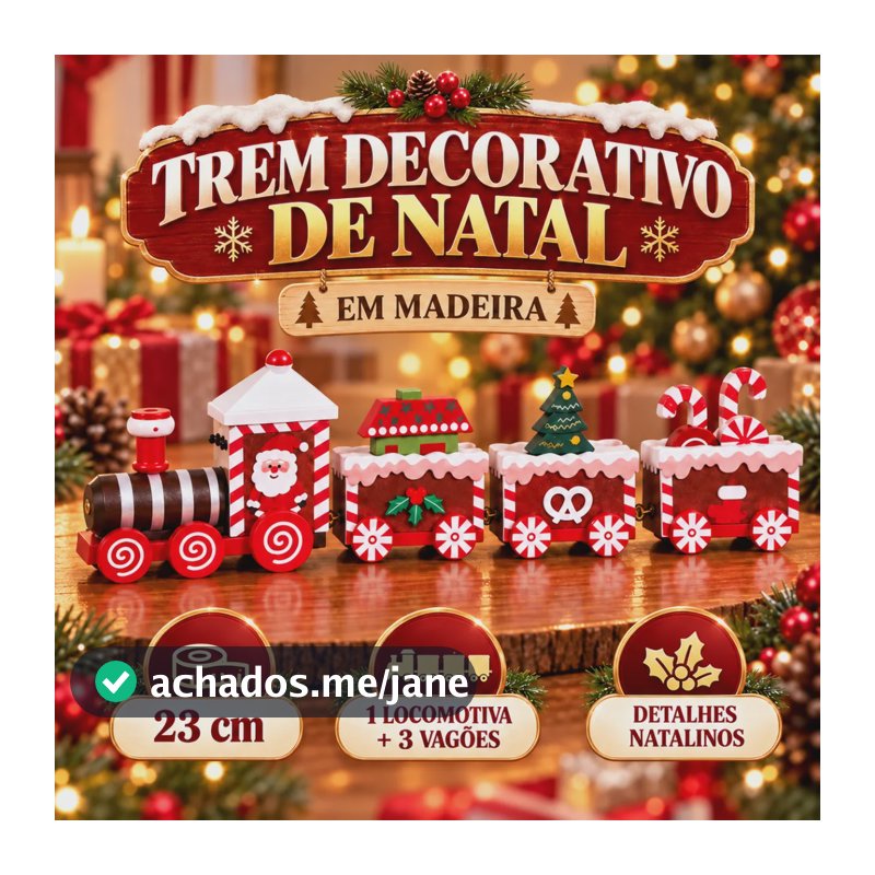 Trenzinho De Natal De Madeira Decorativo Enfeite Natalino 1 Unidade