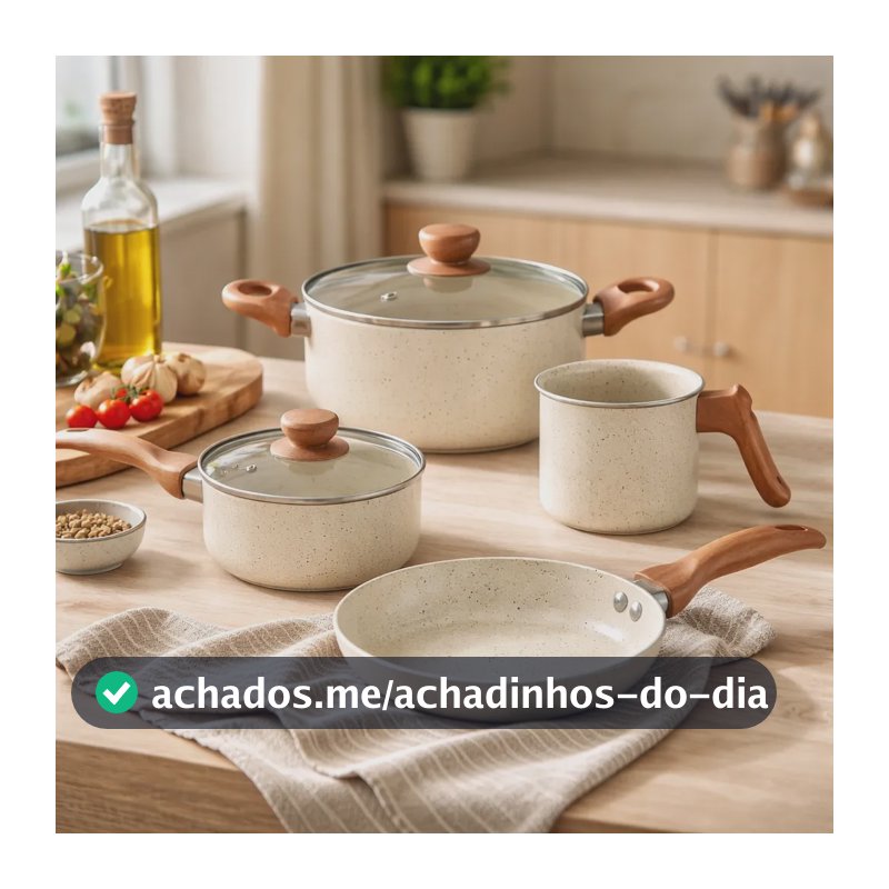 Jogo De Panelas Cerâmica Antiaderente Oikos Terrara 4 Peças Marfim