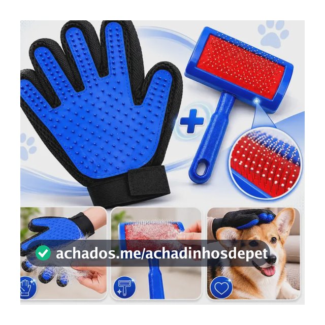 Kit Escova Rasqueadeira Pet + Luva Removedora de Pelos de Cachorro e Gato Tira Pelos Mortos Pelo Longo e Curto Boa Dica