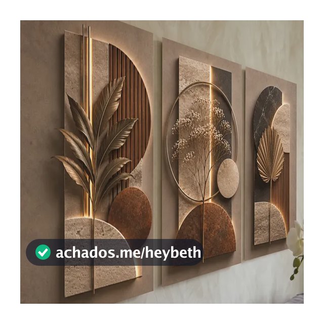Conjunto 3 Quadros Geométricos Marrom Dourado Sala Moderna Marrom, Dourado Marrom-claro