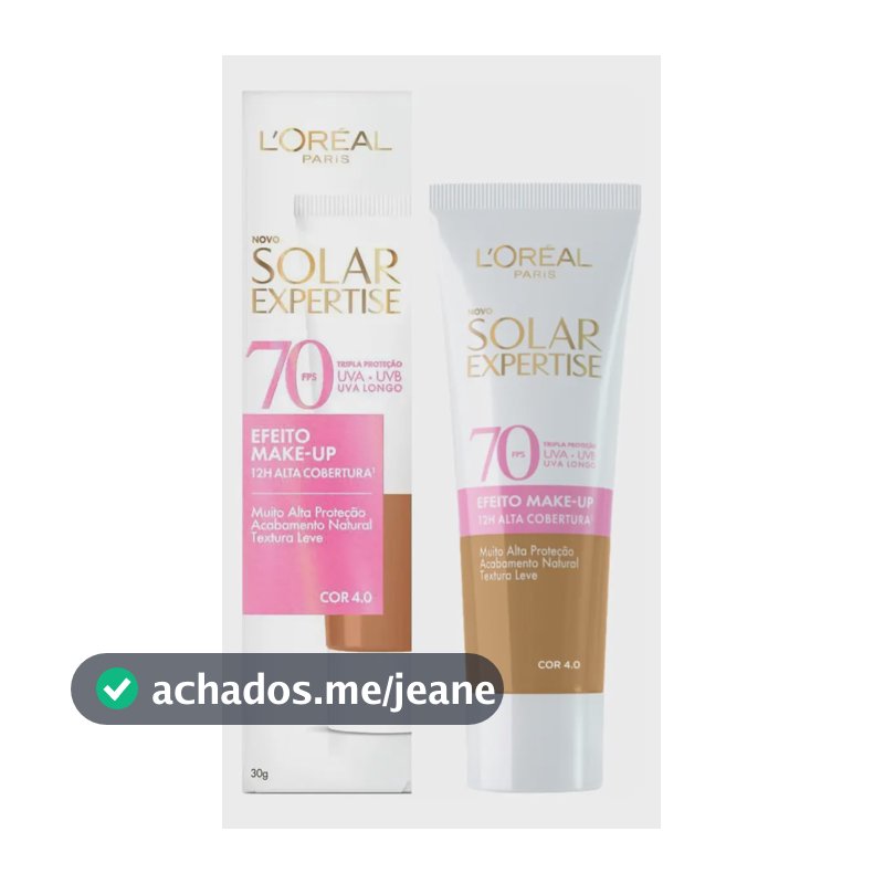 L'Oréal Paris Solar Expertise Efeito Make Up 4.0 - Protetor Solar Facial com Cor FPS 70 Alta Cobertura 30g