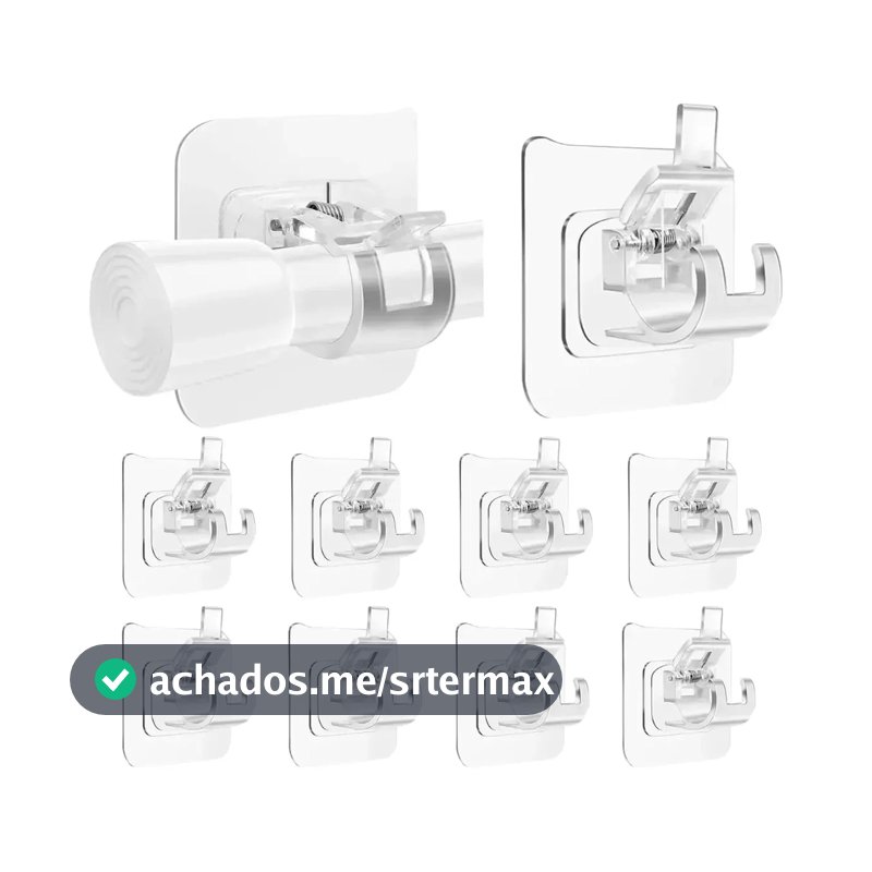 Suporte Adesivo Varão Cortina Haste Gancho Kit 10u Sem Furos Transparente