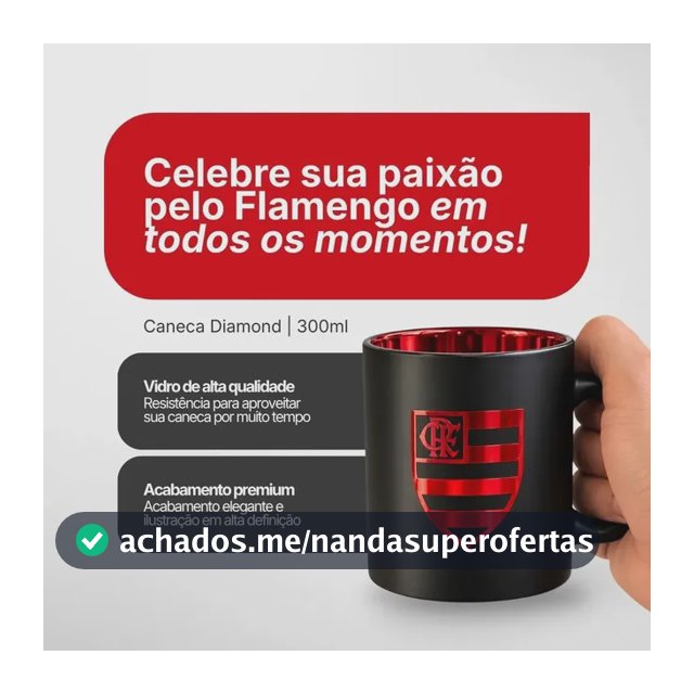 Caneca 14438 Flamengo Vidro Diamond Metalico Cor Preto