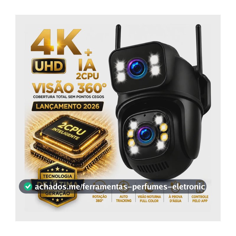 Câmera 4k Uhd A28b Nexgen 360° Ptz Ia 2cpu Full Color Ip66 Cor Preta Câmera Ip Ia 2cpu | 4k Uhd Lente Dupla Ptz 360 Auto Tracking Full Color Wifi Icsee Tem Entrada Sd 256gb