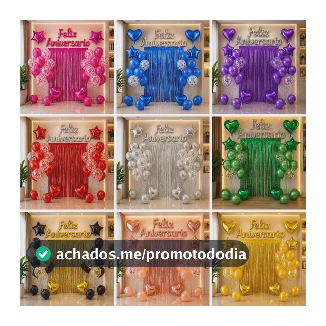 Kit Balão Metalizado Cortina Feliz Aniversário Decoração
