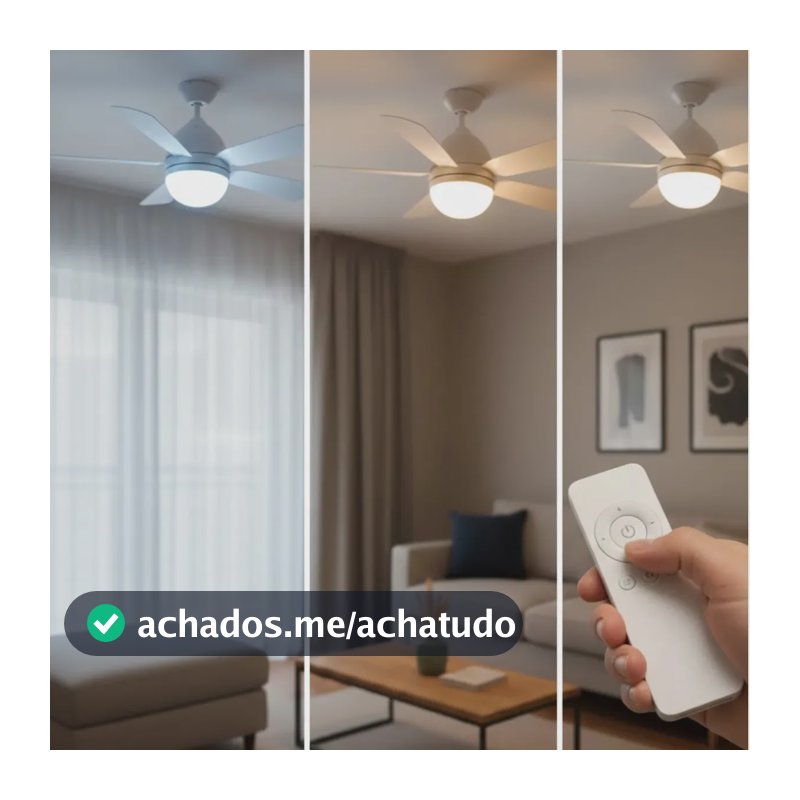 Ventilador De Teto 80W Aaatop Lâmpada Led Bucal E27 5 Hélices Controle Ajustável Bivolt 50hz/60hz Branco