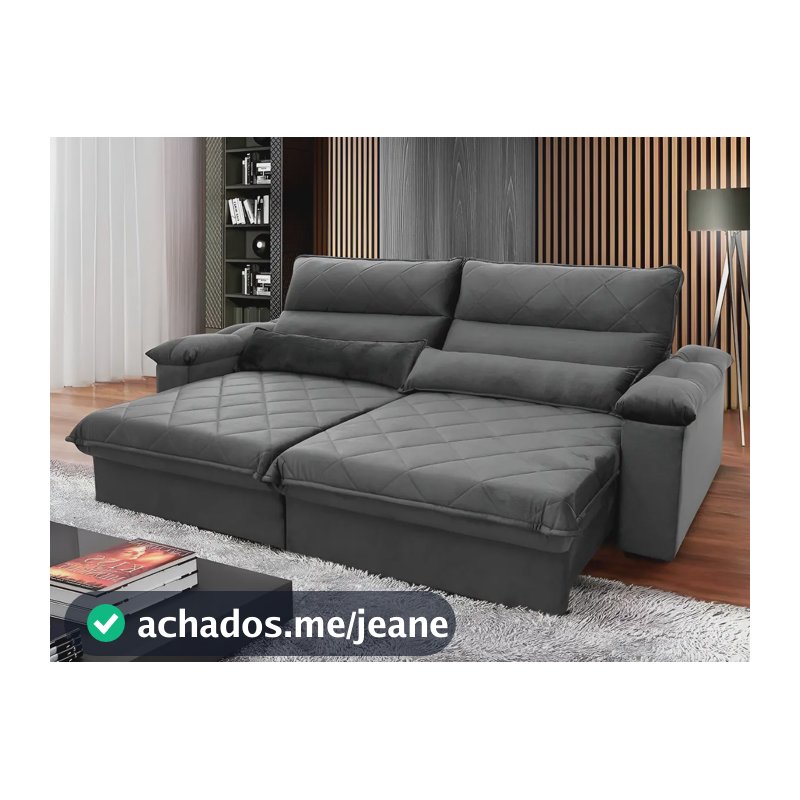 Sofá Retrátil Reclinável Grécia 2,10m Suede Velut Cinza C/ Molas no Assento - King house