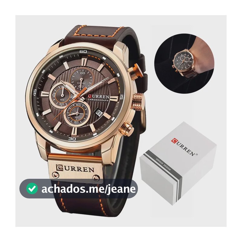 Relógio Masculino Curren 8291 Original Pulseira Couro Social Marrom-escuro Rose Marrom