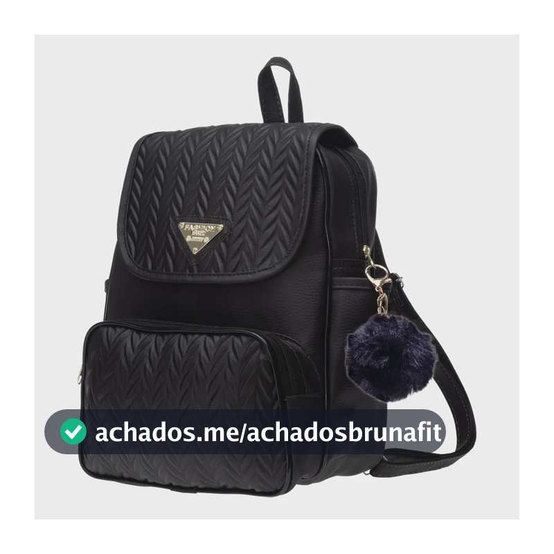 Mochila Feminina Bolsa Escolar Reforçada Trabalho C/ Pompom Preto Estampado