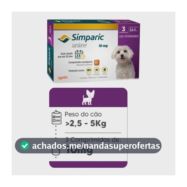 Simparic 10mg Para De Cães 2,6 A 5kg - 3 Comp. - Zoetis