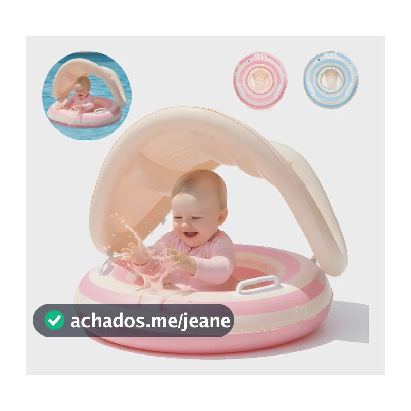 Boia Infantil Com Toldo Inflável Baby Float Para Piscina Cor Rosa