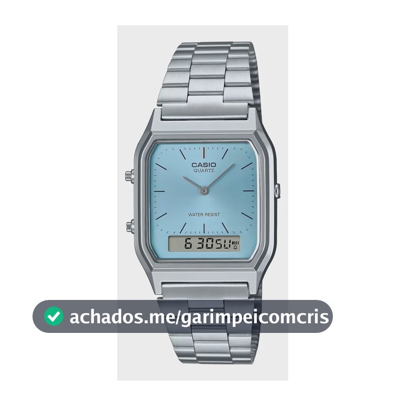 Relógio de Pulso Casio Vintage AQ-230A-2A1MQY com Pulseira em Aço Prateado e Fundo Azul