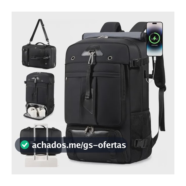Mochila Masculina Viagem Grande Bolsa Sapato Notebook 17.3 Preto Geométrico