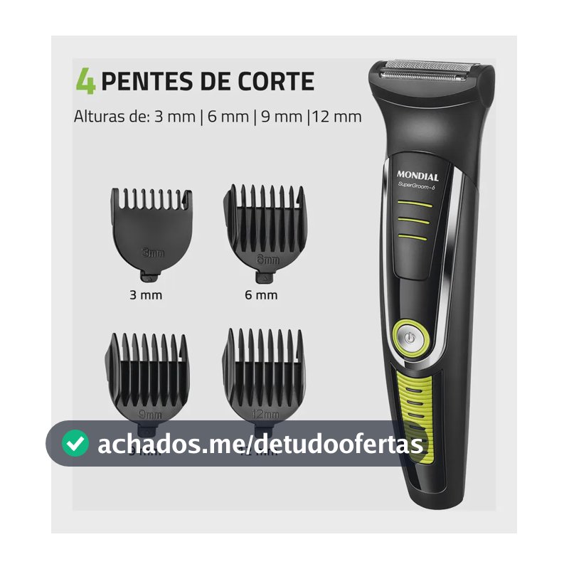 Cortador De Cabelo Mondial Super Groom 6 Bg-04 Melhor Categ Preto/verde