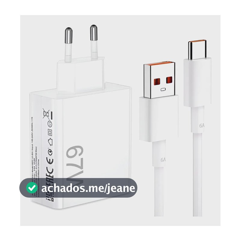 Carregador Turbo Usb C 67w (fonte + Cabo) Branco