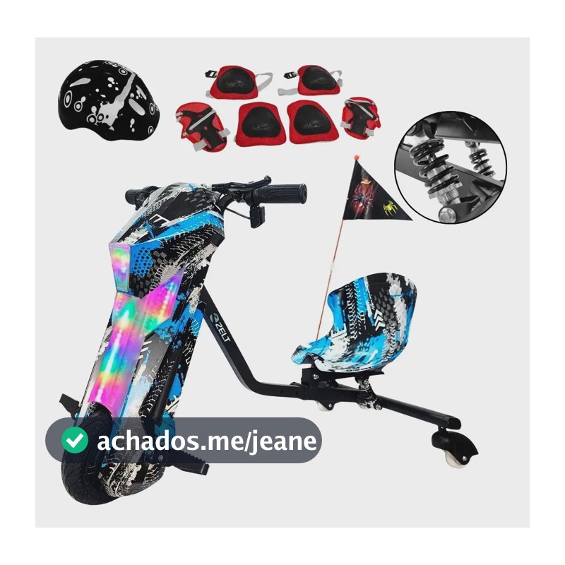 Triciclo Patinete Drift Com Amortecedor Roda Grande 8 Pol Elétrico 36v 20km/h Até 120kg Azul Zelt
