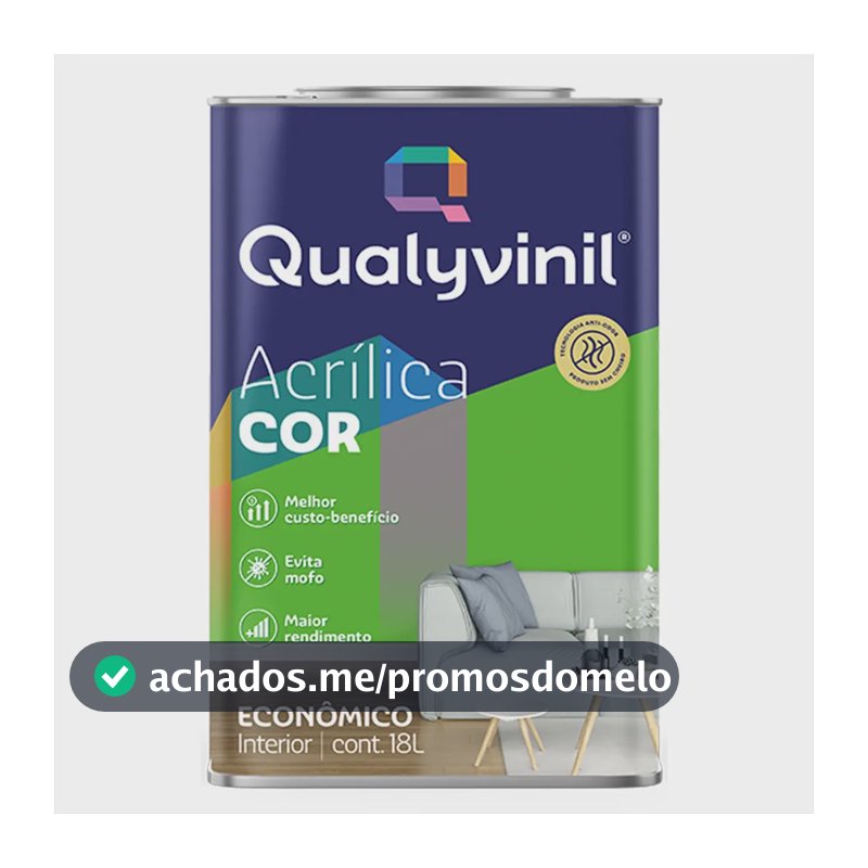 Tinta Qualyvinil Acrílico Mais Rendimento Econômica Parede Acabamento Fosco Cor Branco | Lata 18 Litros
