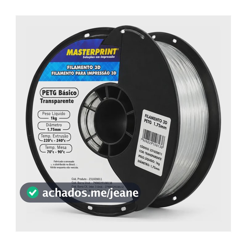 Filamento Petg 3d Masterprint Cores Variadas Colorido Print Cor Transparente