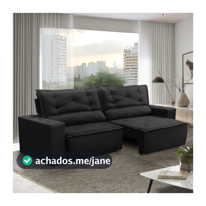 Sofá Retrátil E Reclinável Com Molas 1,80m Livia Suede Preto