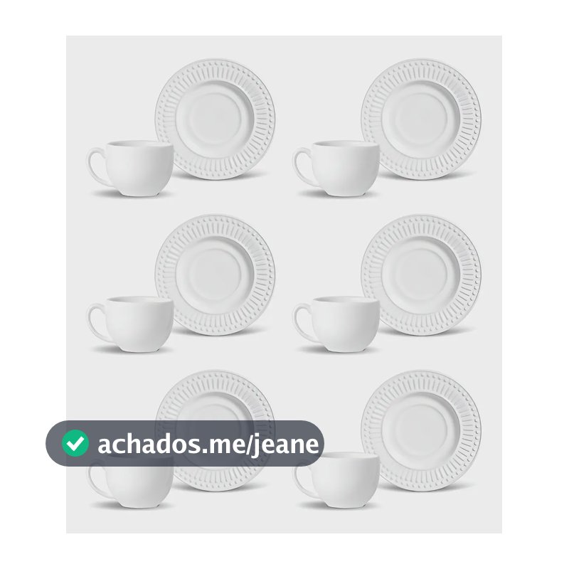 Jogo com 6 Xícaras de Chá e 6 Pires Roma Branco Porto Brasil 161 ml