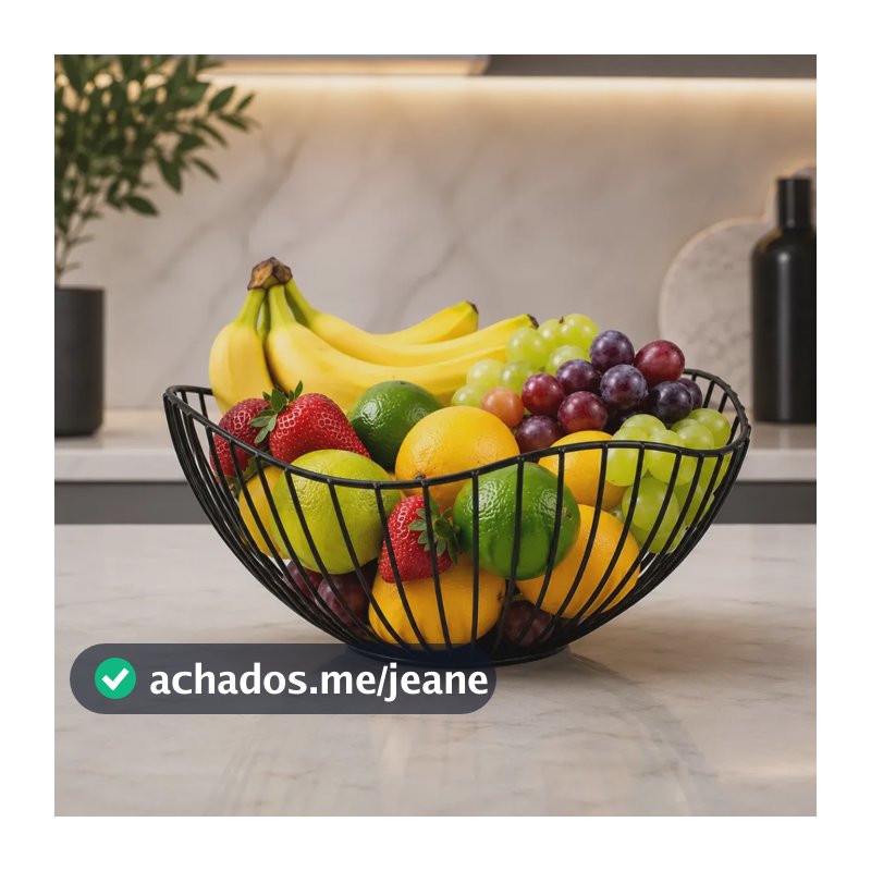 Fruteira De Mesa Organizador De Frutas Cozinha Preta Metal Aramada Redonda Moderna E Versátil Ondulada AQUATTRO