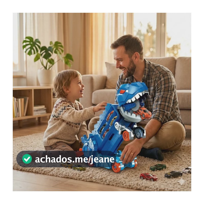 Pista Caminhão Dinossauro Com Carrinhos E Maleta Transporte Azul