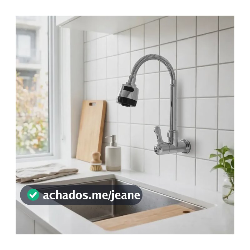 Torneira Flexível Inox Para Cozinha 360° Parede E Bancada Prateado De Parede