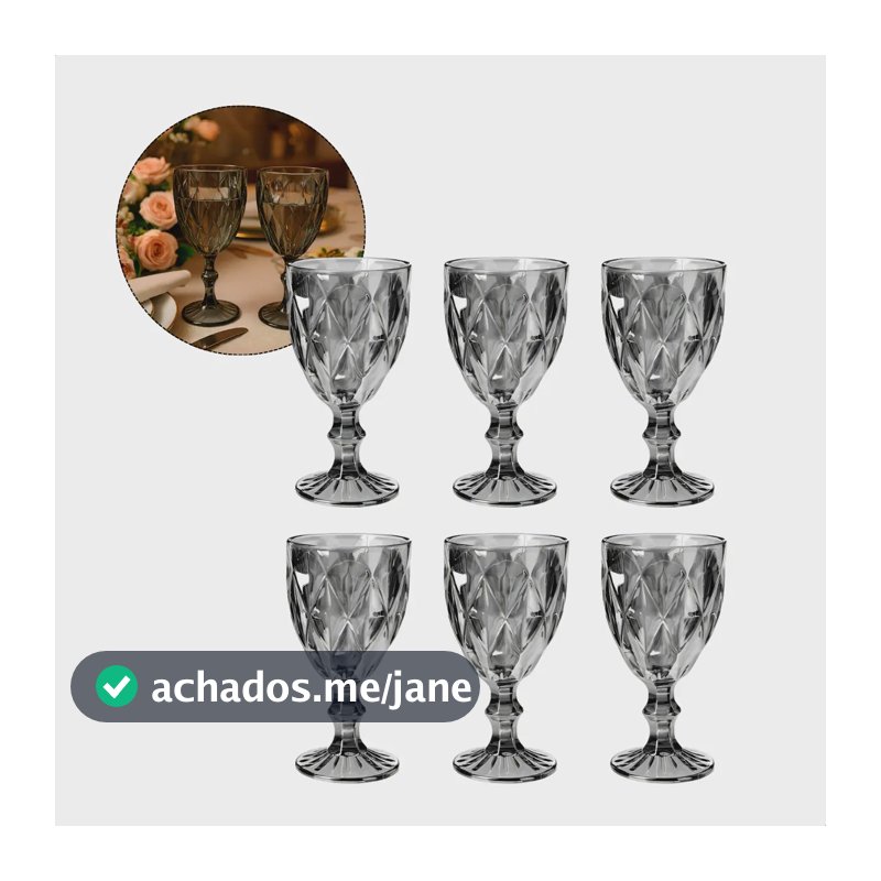 Jogo Com 6 Taças De Vidro 340ml Para Vinho Água Ou Suco Cor Preta Design Sofisticado Ideal Para Receber Convidados E Decorar Sua Mesa - Jhamba