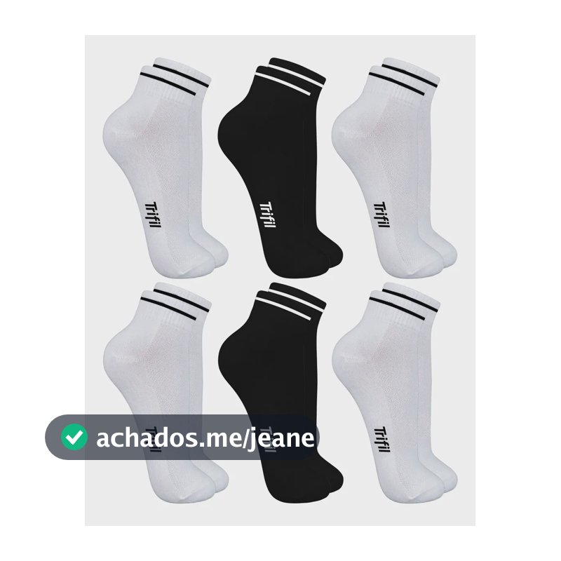 Kit 6 Pares Meia Corrida Trifil Cano Médio Poliamida Dry 4 Branco - 2 Preto Esportiva Academia Anti Atrito 33-38