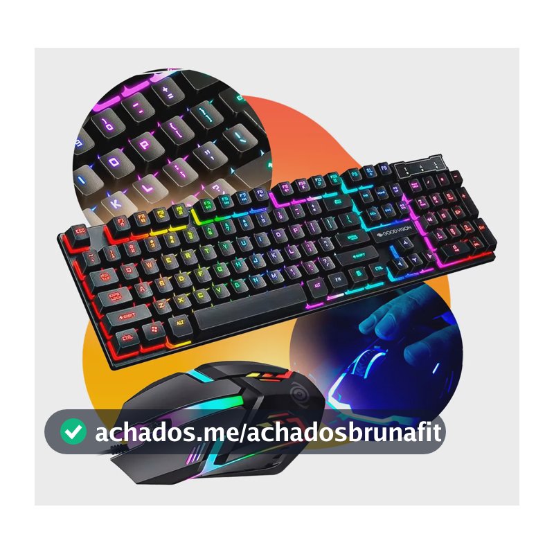 Kit Teclado Mouse Gamer Completo Barato Com Fio Cabo De 1,5m Led Com Iluminação Rgb Desktop Conexão Usb Cor Preto Usar Com Headset Acessorios Pc Mecanico Jogos - Goodvision