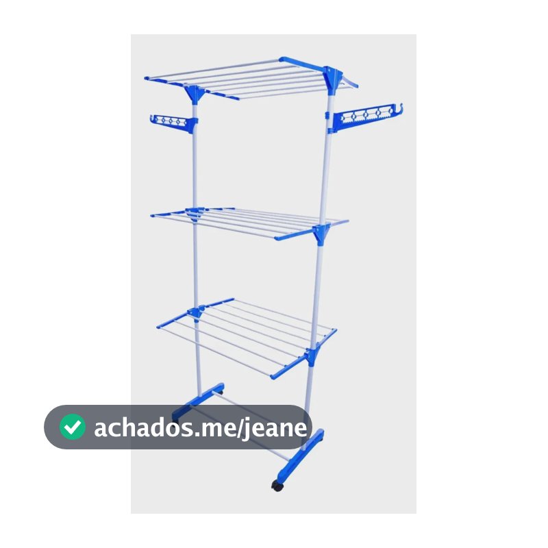 Varal De Chão Portátil Dobrável 3 Andares Vertical  Roupas Azul