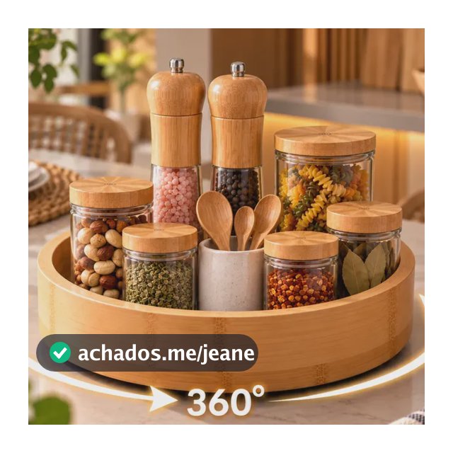 Bandeja Giratória 360° Bambu Organizadora Cozinha Temperos Bambu