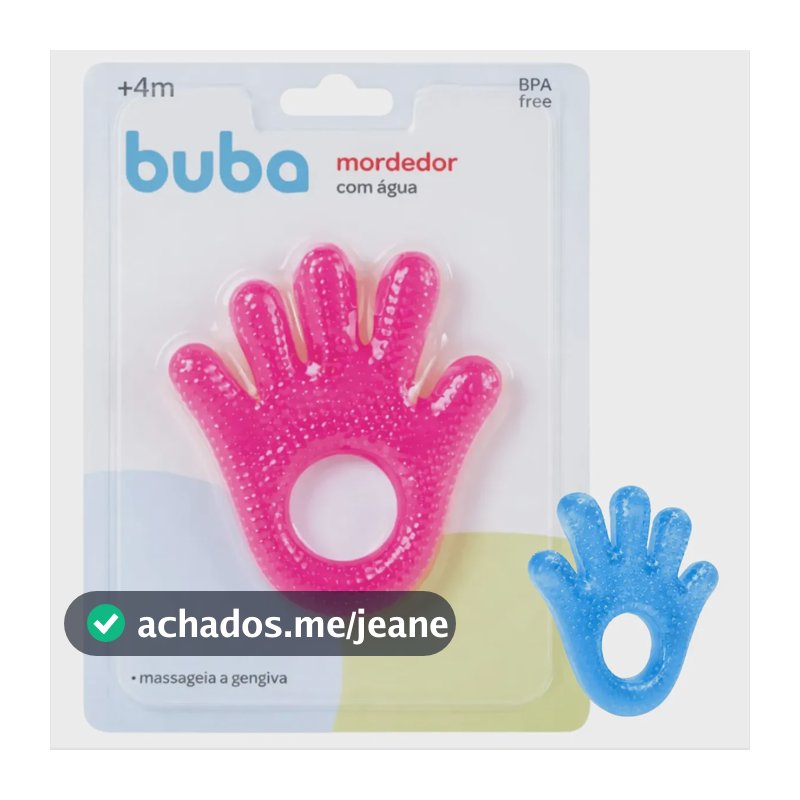 Mordedor Bebê Com Água Mãozinha Original Buba Liso Rosa