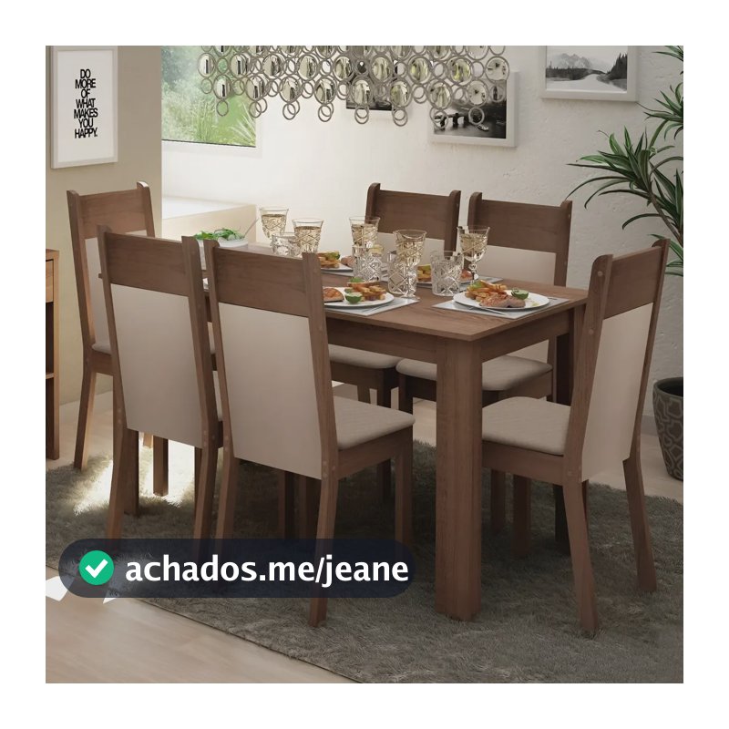 Sala De Jantar Madesa Jaíne Mesa Tampo De Madeira 6 Cadeiras Cor Rustic Crema Pérola 044905ZXTPER