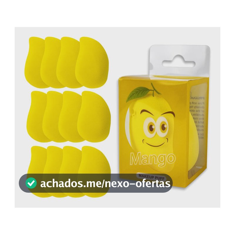 Kit 12 Esponjas Manga Rosto Facial Maquiagem Base Make Box Amarelo Média