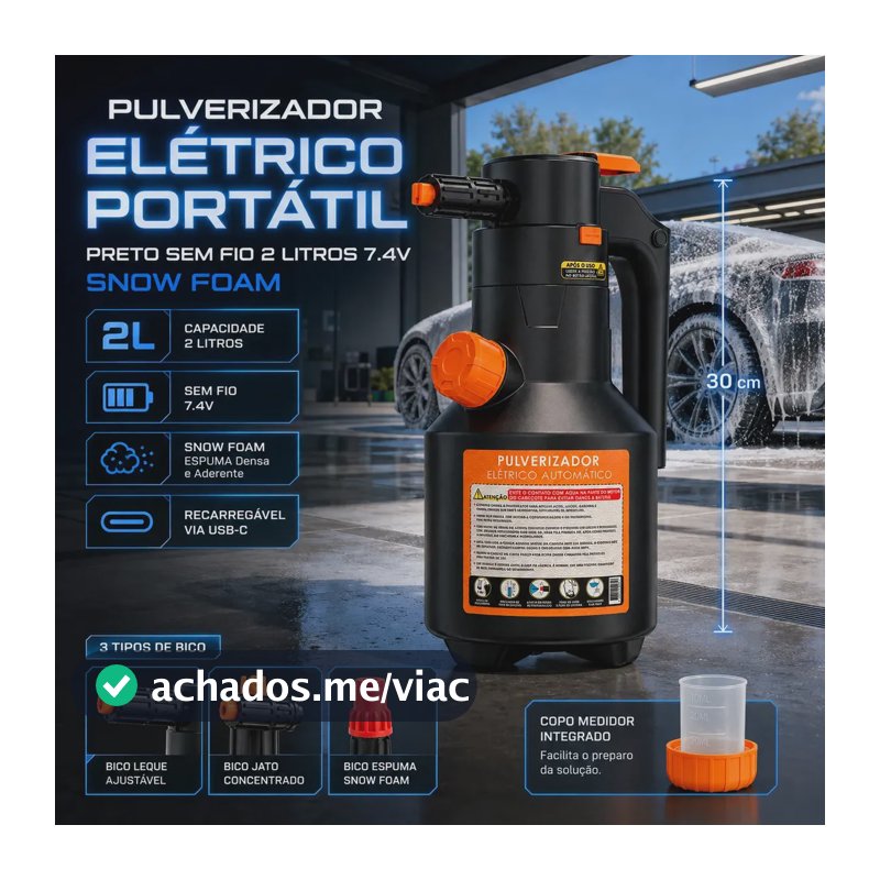 Pulverizador Elétrico Automotivo Portátil Verunto, para Espuma e Limpeza de 2 L