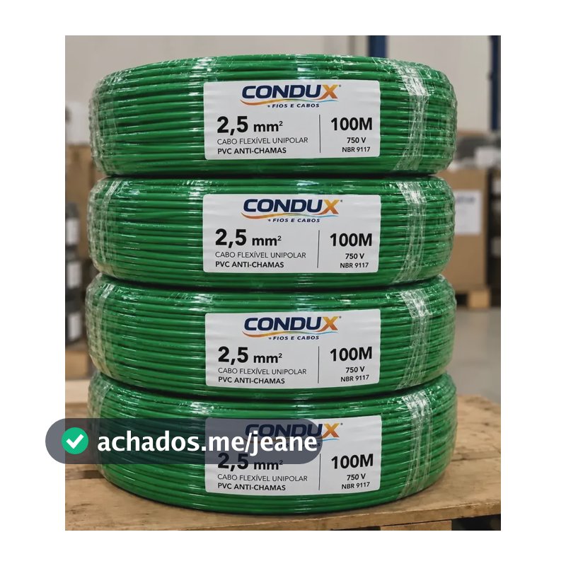 Cabo Flexivel 2,5mm Unipolar Com 100 Metros Condux 750v Verde