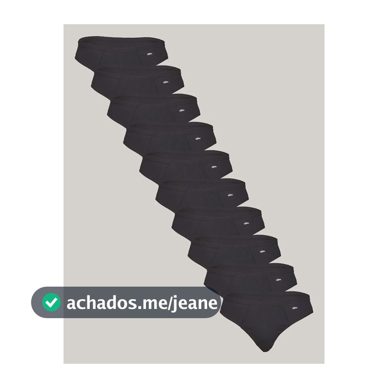 Kit Com 10 Cuecas Slip 100% Algodão Zorba Lisa Preto G