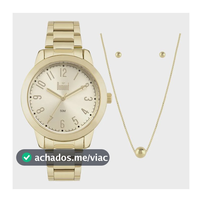 Kit Relógio Feminino Dourado Dumont Com Semijoia Dourado