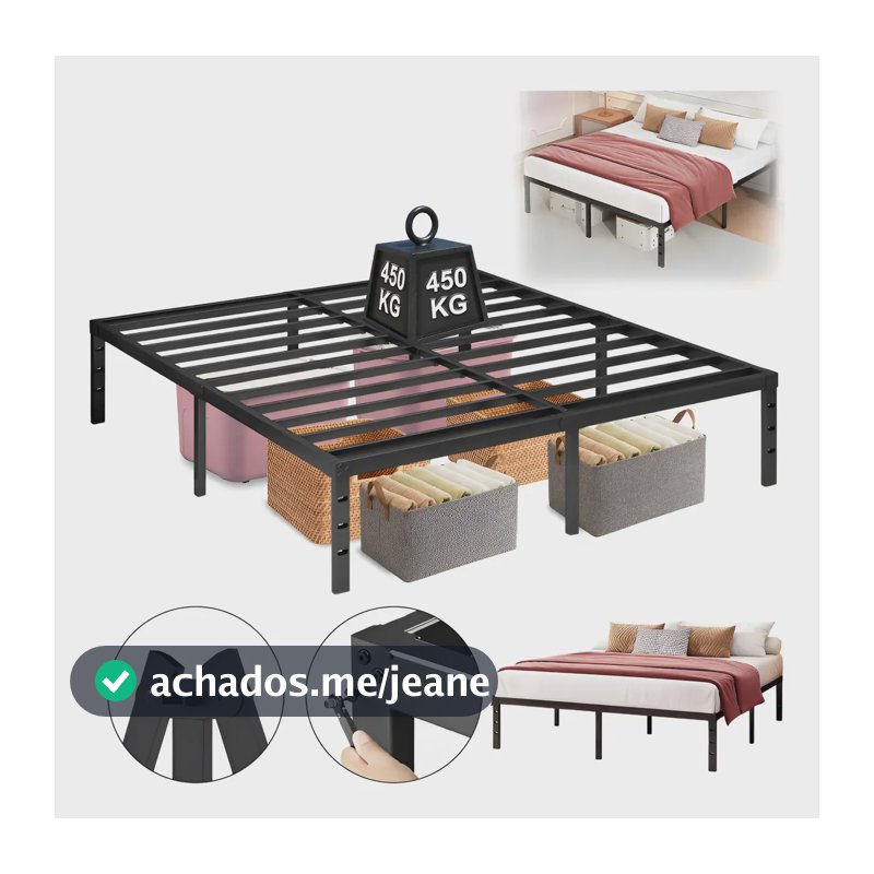 Estrutura De Cama Metal Casal C/espaço De Armazenamen 400kg Preto Hot Wheels