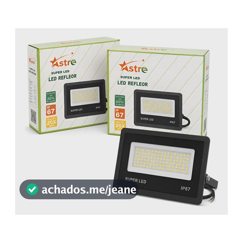 Kit 2 Refletor Led 300w Holofote Bivolt Ip67 Externas 6500k 127/220v Preto Branco-frio