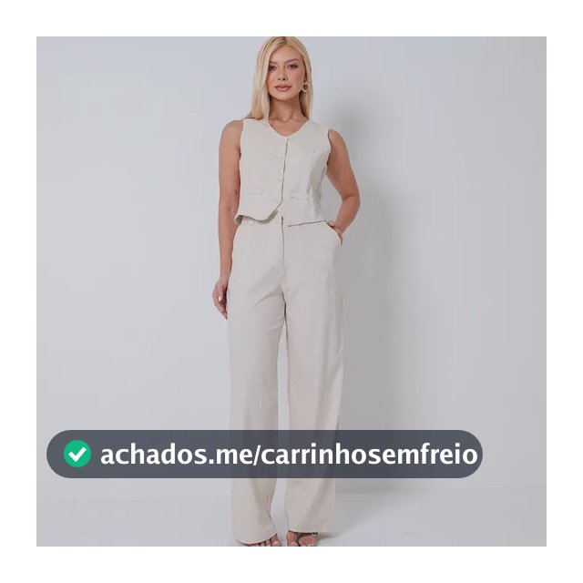 Conjunto Feminino Calça Pantalona E Colete Em Linho Social