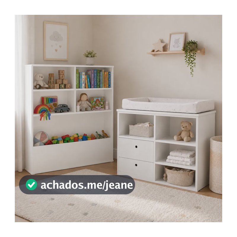 Conjunto Infantil Completo Trocador E Organizador Branco Branco